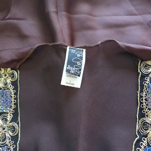 Judy Jr., Brown V-neck tank top, with golden embroidery & sequins design - Picture 7 of 8